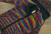 Hand Knitted Wool Hooded Jacket Cardigan - SD Black Rainbow