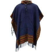 Soft Vegan Wool Hooded Tibet Poncho - Navy Sunset