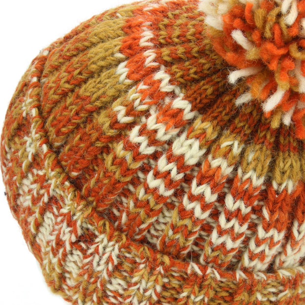 Wool Knit Bobble Beanie Hat - Orange