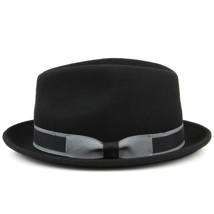 100% Wool trilby hat with contrast band and side bow - Black