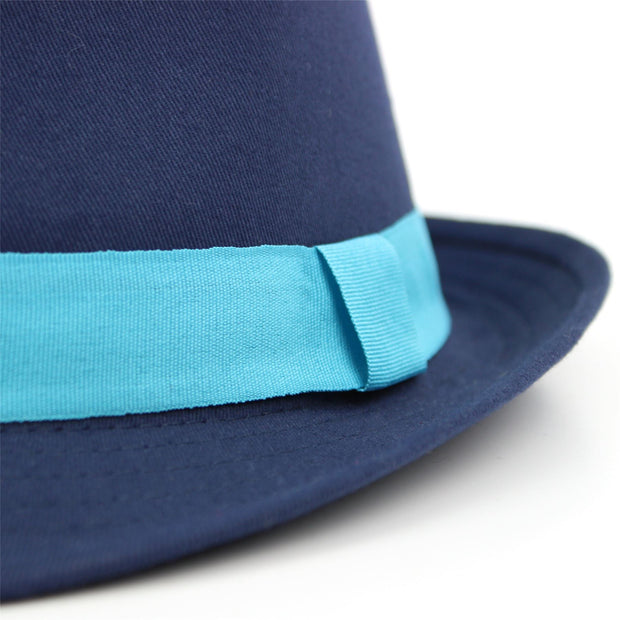 Cotton trilby hat with contrast band - Blue