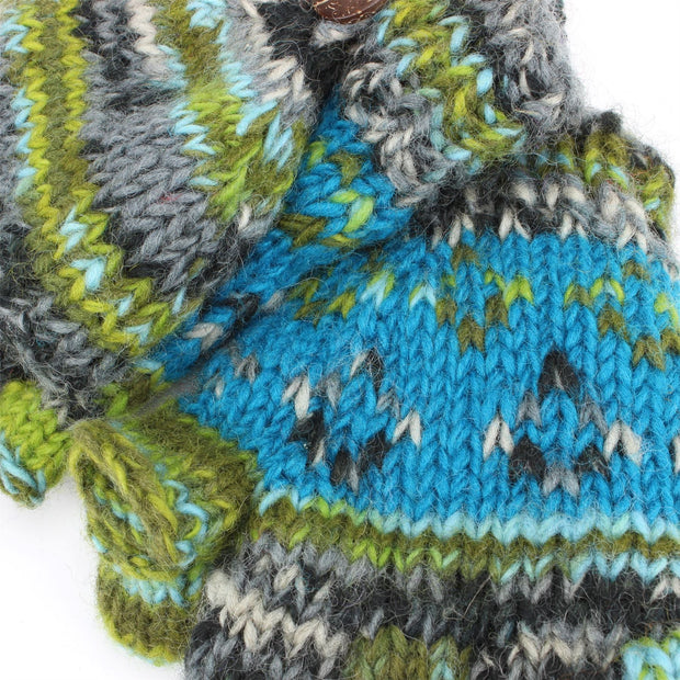 Wool Knit Fingerless Shooter Gloves - Space Dye (Blue & Green)