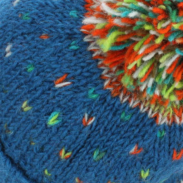 Hand Knitted Wool Beanie Bobble Hat - Tik Tik Blue
