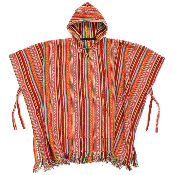 Brushed Cotton Hooded Poncho - Blood Orange