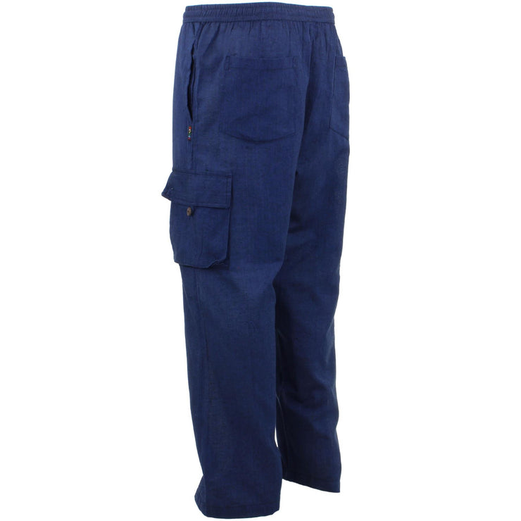 Classic Nepalese Lightweight Cotton Plain Cargo Trousers Pants - Blue