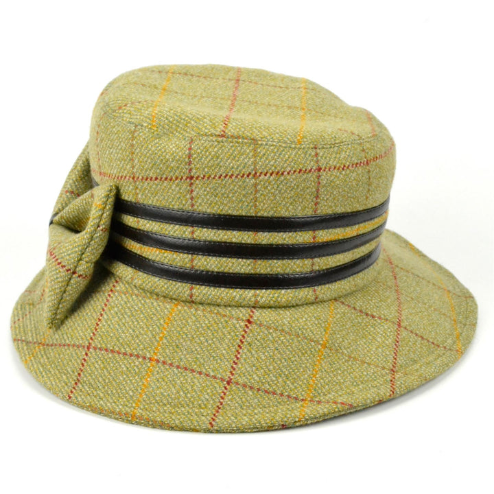 Ladies Tweed Cloche Hat - Light green (Tweed Bow)