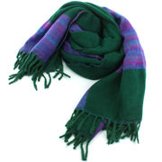 Tibetan Wool Blend Shawl Blanket - Green with Purple Reverse