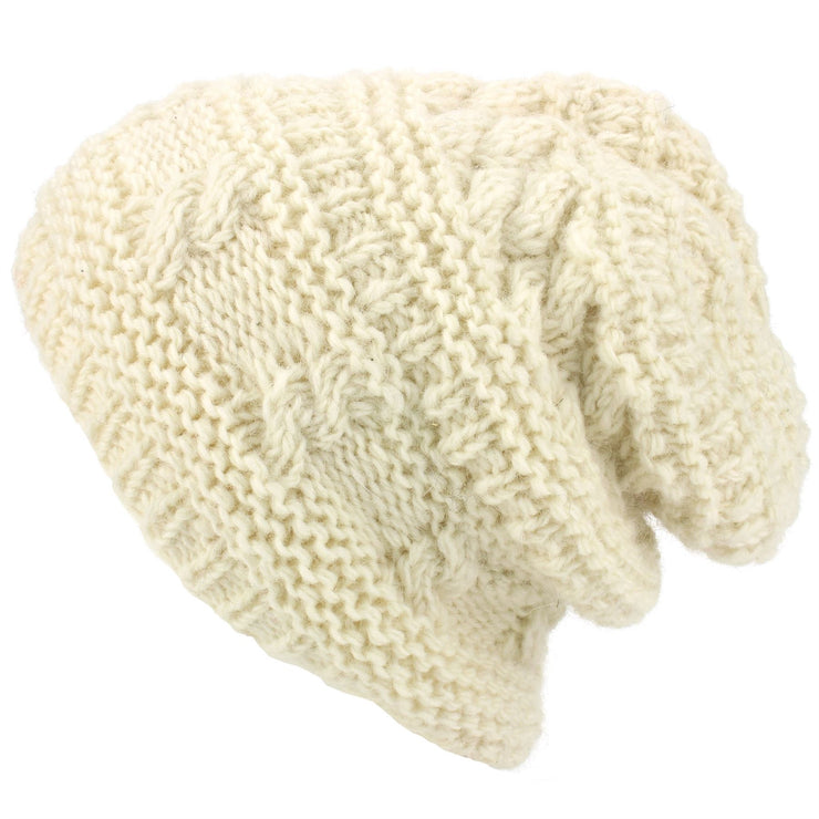 Wool Knit Beanie Hat - Cream