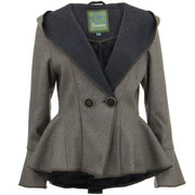 Wool Blend Woven Peplum Coat with an Oversized Collar Hood - Stone