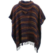 Hooded Square Poncho - Navy & Brown