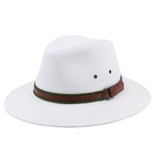 Fedora hat i bomuld med imiteret læderbånd - Hvid