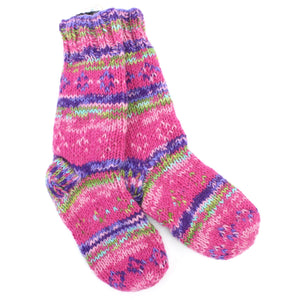 Chaussettes pantoufles en laine tricotées à la main doublées - violet rose sd