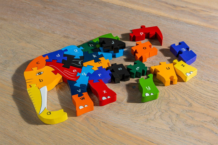 Handmade Wooden Jigsaw Puzzle - Alphabet Elephant