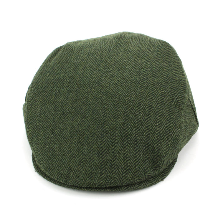 Herringbone Flat Cap with Quilted Lining - Green