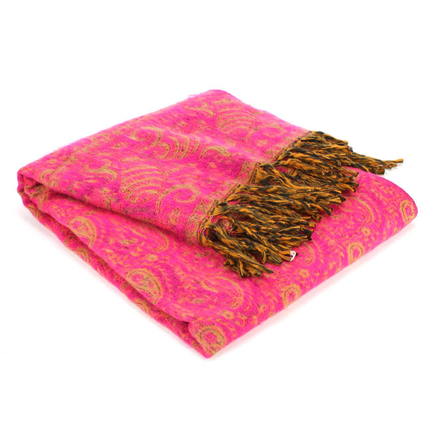Acrylic Wool Shawl Blanket - Paisley - Pink