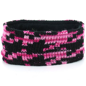 Wool Kint Headband - Pink Houndstooth