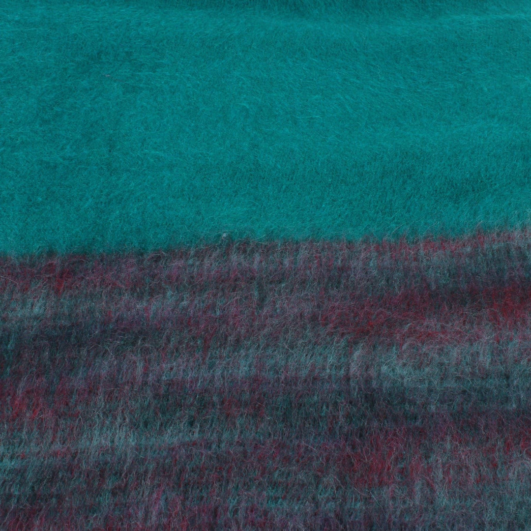 Tibetan Wool Blend Shawl Blanket - Teal with Maroon Reverse