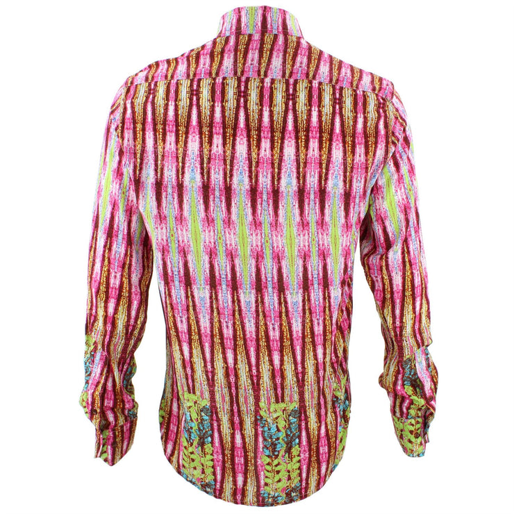 Tailored Fit Long Sleeve Shirt - Red Pink & Green Abstract Print