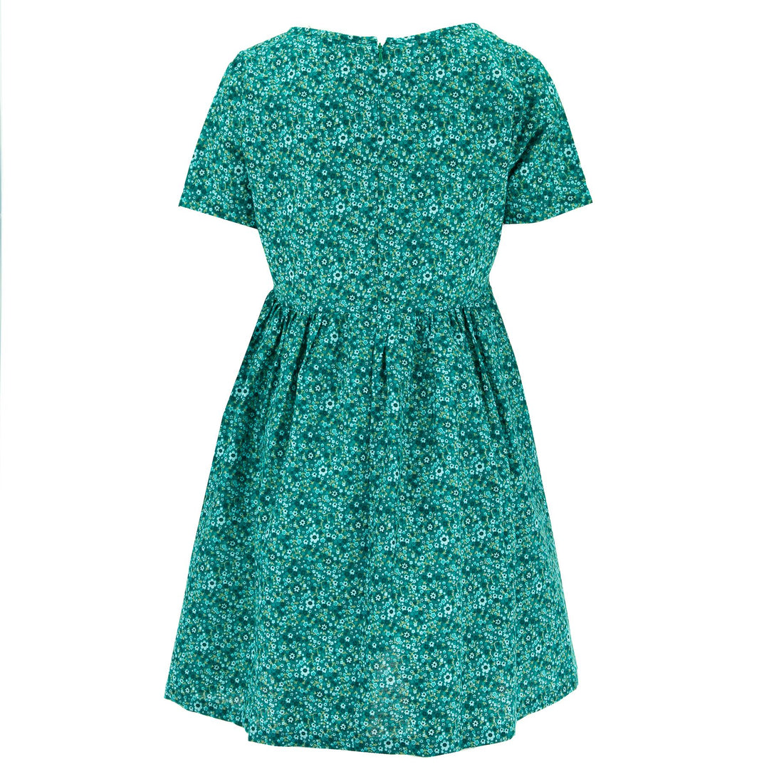 Empire Line Tea Dress - Delicate Teal Flower