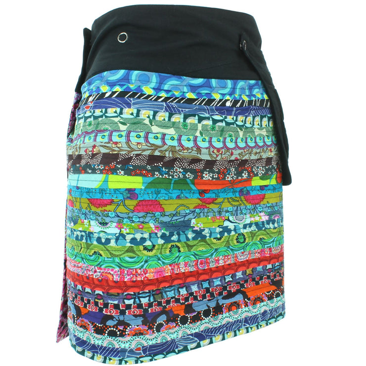 Reversible Popper Wrap Knee Length Skirt - Multi Patch Strips / Psychedelic Snakeskin