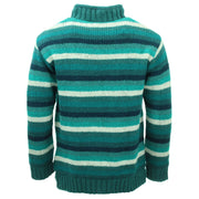 Hand Knitted Wool Jacket Cardigan - Stripe Teal