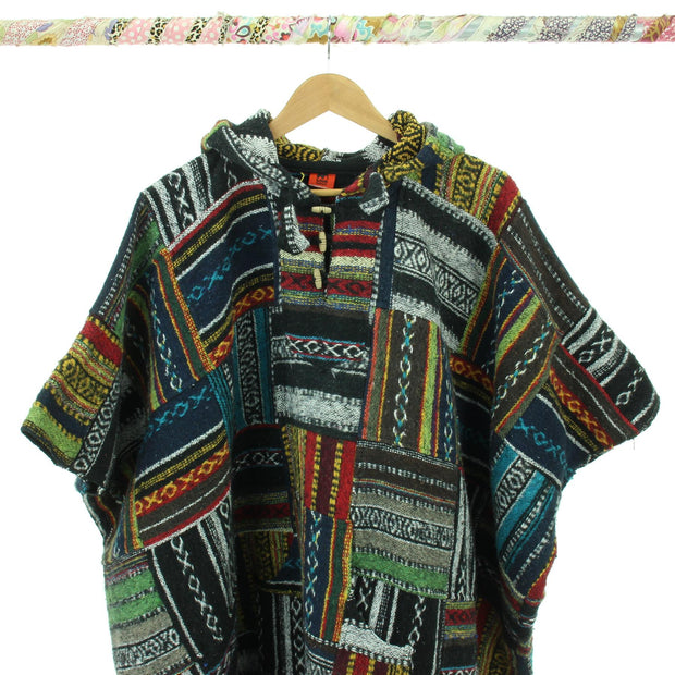 Brushed Cotton Long Hooded Poncho - Patchwork
