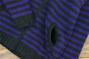 Hand Knitted Wool Jacket Cardigan - Stripe Purple Black