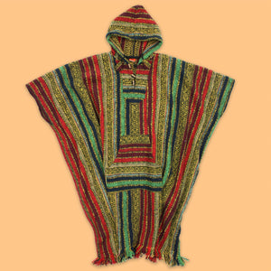 Poncho long à capuche en coton brossé - rouge vert