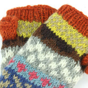 Chunky Wool Knit Arm Warmers - Chevron - Orange