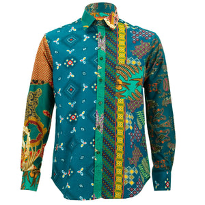 Regular fit langærmet skjorte - tilfældig blandet panel batik