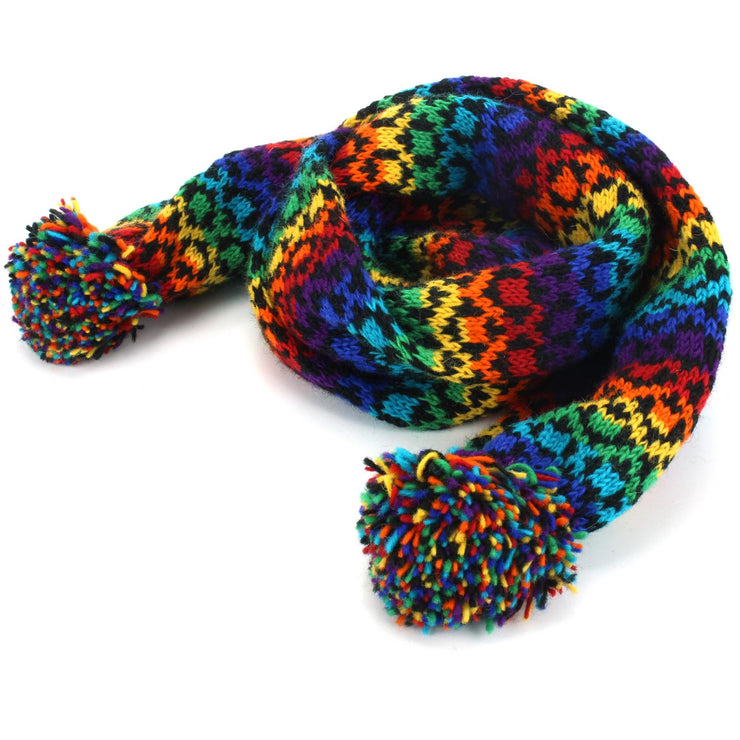 Chunky Wool Knit Scarf - Rainbow Diamond