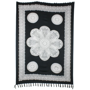 Viskose rayon sarong - blomst mandala - sort