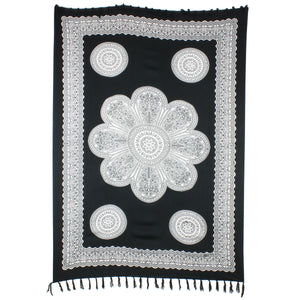 Viscose Rayon Sarong - Flower Mandala - Black