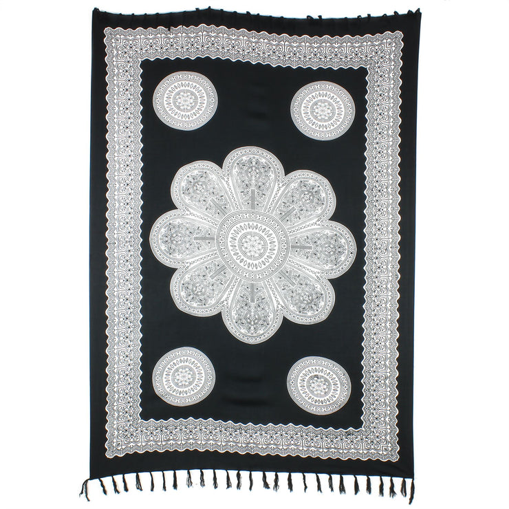 Viscose Rayon Sarong - Flower Mandala - Black