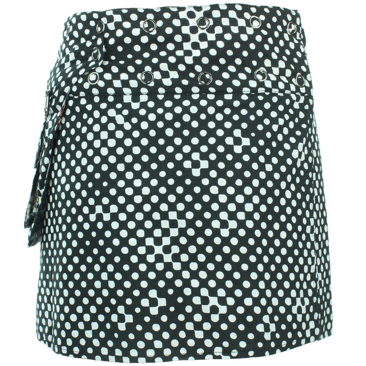 Reversible Popper Wrap Mini Skirt - Kaleidoscope / Mono Dots