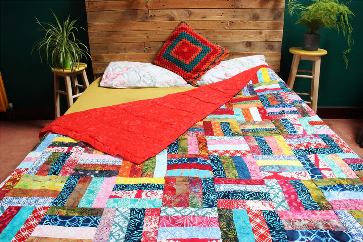 Handmade Quilted Patchwork Batik Printed Bedspread