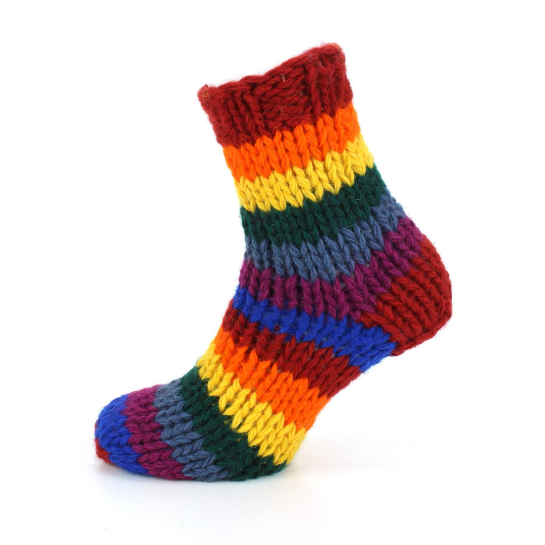 Hand Knitted Wool Ankle Socks - Stripe Rainbow