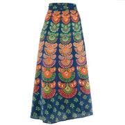 Long Maxi Wrap Skirt with Block Print Mandala - Blue & Green