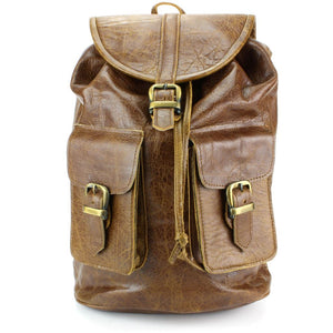 Rucksack aus echtem Leder mit zwei Vordertaschen – Braun