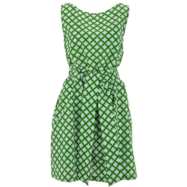 Belted Dress - Verde Trellis