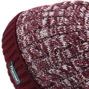 Cable Knit Marl Beanie Hat with Turn-up - Maroon