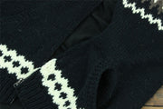 Hand Knitted Wool Hooded Jacket Cardigan - Fairisle Black