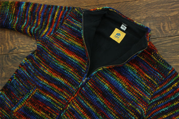 Hand Knitted Wool Jacket Cardigan - SD Black Rainbow