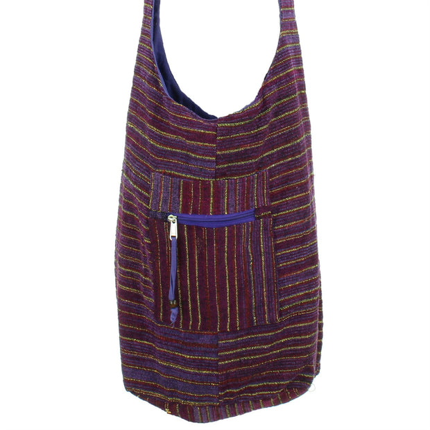 Striped Chenille Sling Shoulder Bag  - Deep Purple Yellow