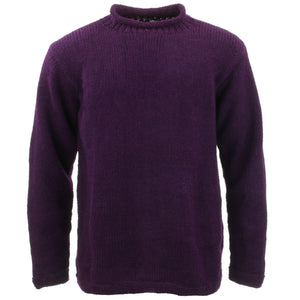 Pull en laine tricoté main - violet uni