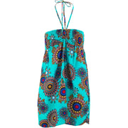 Halterneck Wrinkle Dress - Turquoise Fractal Suzani