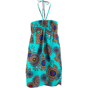 Robe froissée dos nu - turquoise fractal suzani