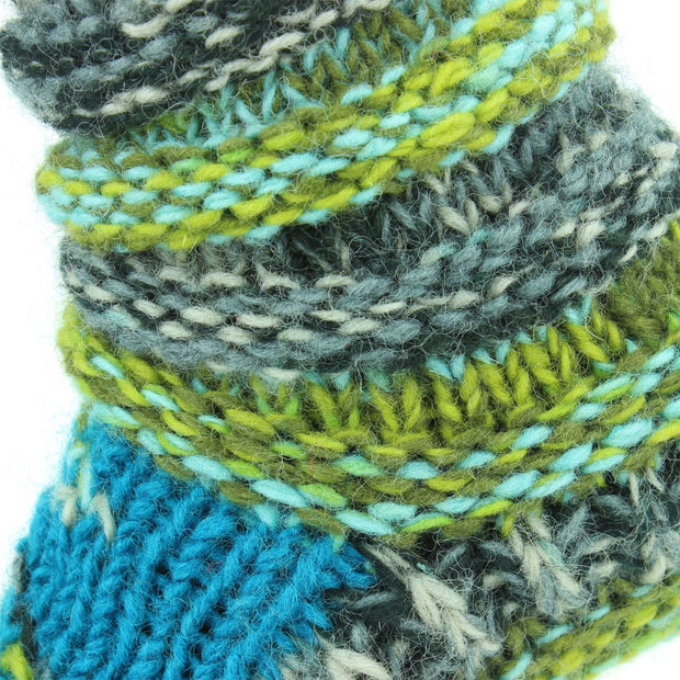 Chunky Wool Knit Slipper Socks - Blue & Green