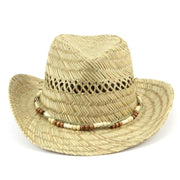 Straw Cowboy Hat with Wood Bead Band