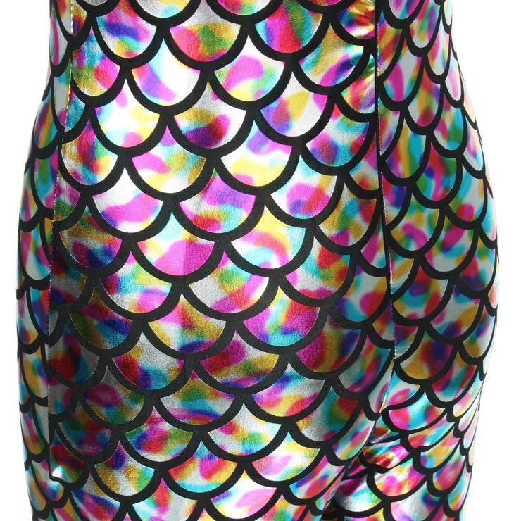 Shiny Mermaid Scale Hooded Catsuit - Rainbow